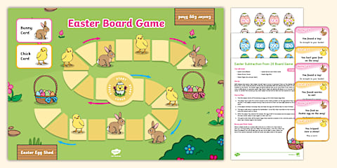 Subtraction from 100 Easter Bunny Hop Board Game