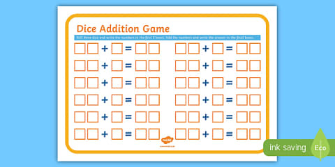 Dice Subtraction Game Sheet