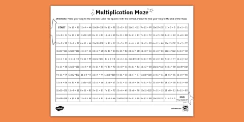 Math Multiplication Maze x 8 Activity for 3rd-5th Grade