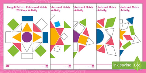 Rangoli 2D Shapes Patterns Cut and Paste Worksheet