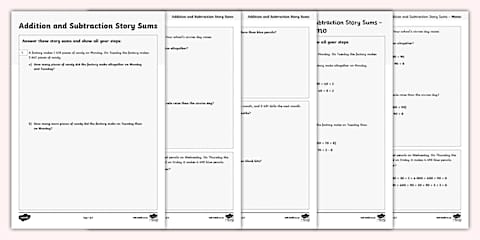 Grade 4 Maths - Addition and Subtraction Story Sums Activity Sheet ...