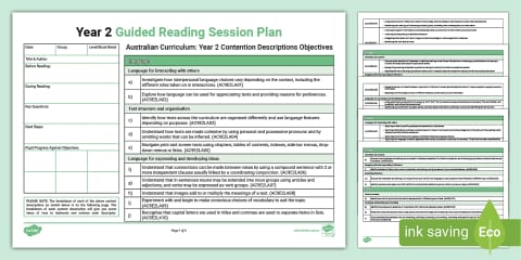 Year 3 Victorian Curriculum Guided Reading Session Planning Template