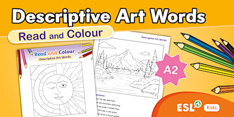 ESL Colouring Page: Descriptive Art Words [Kids, A2]