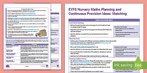 EYFS Nursery Maths Planning and Continuous Provision Ideas: Sorting