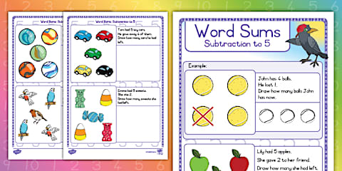 Grade R Word Sums - Subtraction to 5