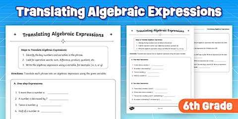 Sixth Grade Identifying Parts of an Expression Worksheet