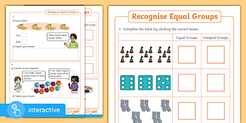 Year 1 Equal and Unequal Groups Maths Activity Sheet