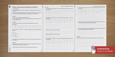 Year 96direct Proportion Worksheet 15-Minute Revision Activities: Direct Proportion Worksheet