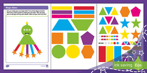 2D Shape Alien Cutting Skills Activity