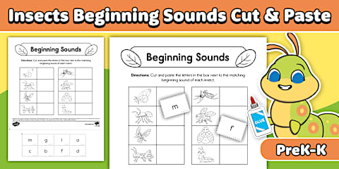 Alphabet Phonics Practice: Beginning Sounds Cut and Paste Worksheets ...
