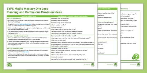 EYFS Maths Mastery One Less Than to Three Planning and Continuous ...