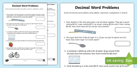 Ordering Decimals Worksheet