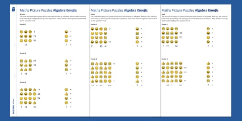 LKS2 Maths Challenge Emoticon Picture Puzzles Activity Sheets