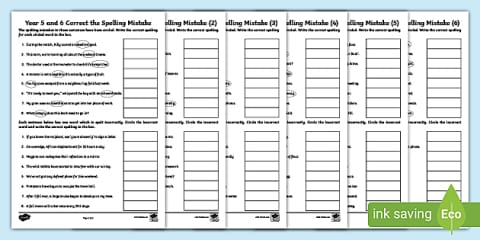 Correct the Spelling Mistakes Worksheet Pack - Year 3 & 4