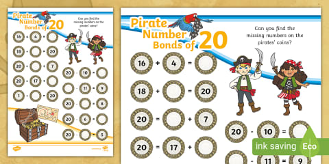 Ladybird Fingerprint Number Bonds of 20 Worksheet