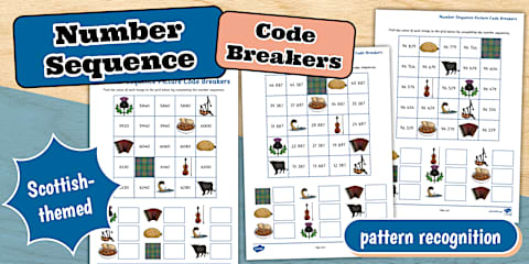Scottish-Themed Number Sequences Code Breaker Activity