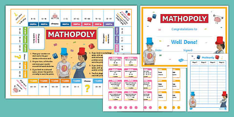 3-Digit Subtraction Mathopoly Board Game