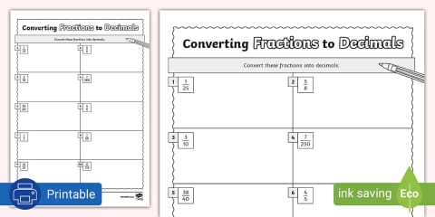 Converting Decimals to Fractions Activity Sheet