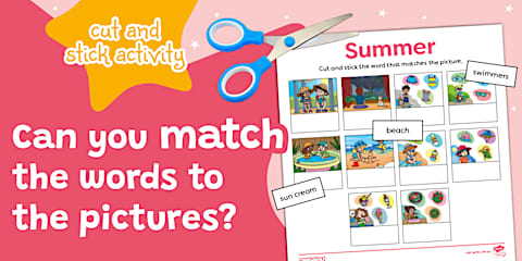 Summer Cut and Stick Matching Collage Activity Pack