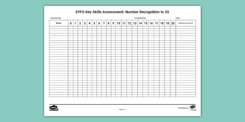 EYFS Key Skills Assessment Number Recognition to 10