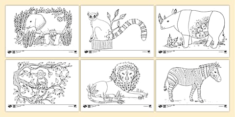 Safari Mindfulness Colouring Sheets