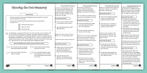 Sixth Grade Summarizing Nonfiction Texts Activity