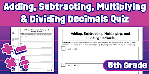 Fifth Grade Adding, Subtracting, Multiplying, and Dividing Fractions Quiz