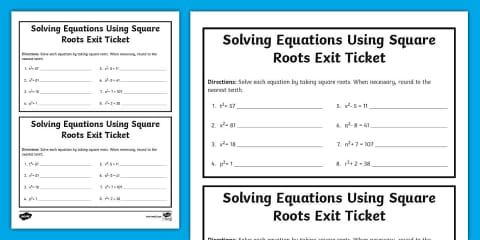 Eighth Grade Solving Equations Using Square Roots Practice
