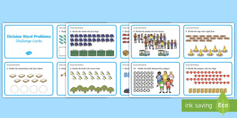 Divide by 2 Word Problems Challenge Cards
