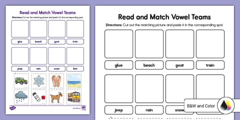 Long Vowel Teams Cut and Paste Sorting Worksheet for 1st-2nd Grade