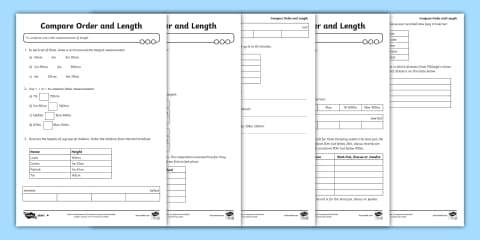 Comparing Lenght Math Note Comparing and Ordering with Length Activity Sheet