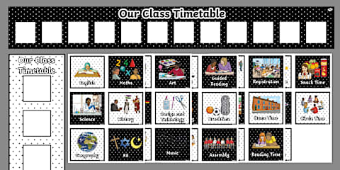 EYFS Black and White Polka Dot-Themed Reception Visual Timetable