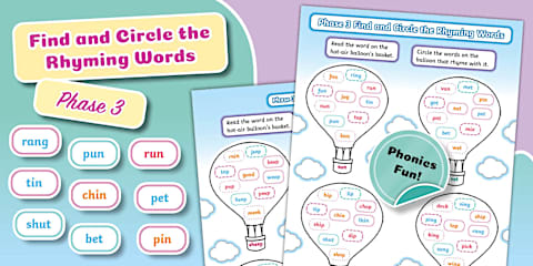 Rhyming Words Bingo Game