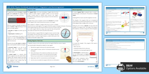 AQA GCSE Physics 7: Magnetism and Electromagnetism Knowledge Organiser ...