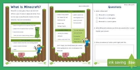 What is Minecraft? Differentiated Reading Comprehension [Kids, A2-B2]