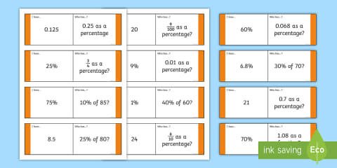 Year 6 Equivalent Fractions, Decimals and Percentages Tarsia Puzzle