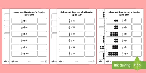 Halving Numbers to 100 Worksheet