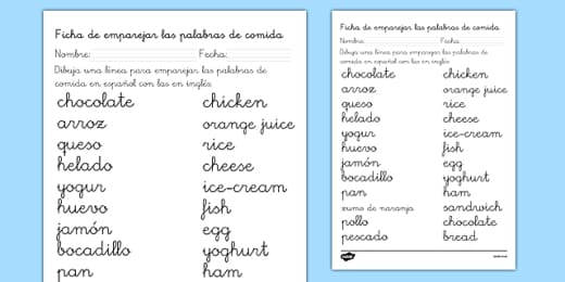 A1 Diccionario Para Colorear La Comida En Ingles