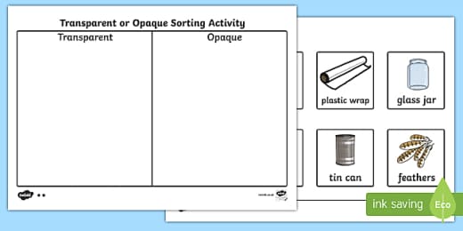 Transparent Translucent Or Opaque Sorting Activity