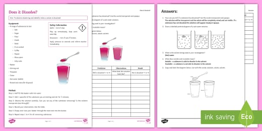 Dissolving Experiments Ks2 Investigation Worksheet