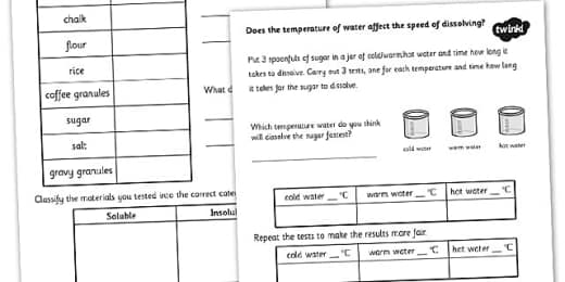 Dissolving Experiments Ks2 Investigation Worksheet