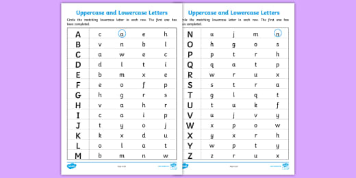 Upper Case And Lower Case Matching Worksheet Teacher Made