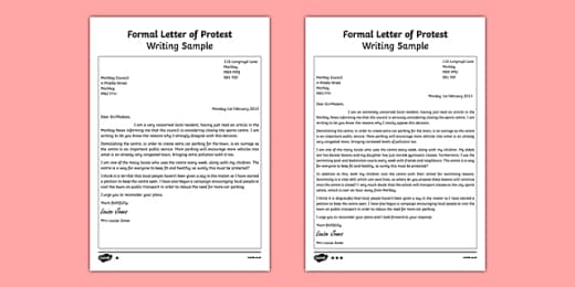 Formal Protest Letter Sample from images.twinkl.co.uk