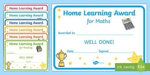 Home Learning Award Printable Certificate Template