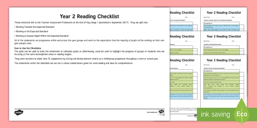 Exemplification Materials Reading And Writing Ks1 Checklist