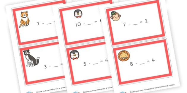 subtraction cards - display lettering - Subtraction Worksheets Primary