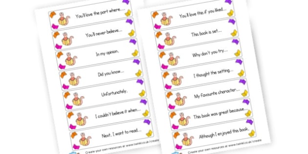 Reading Journal openers - Writing Templates Diaries and Journals Primary