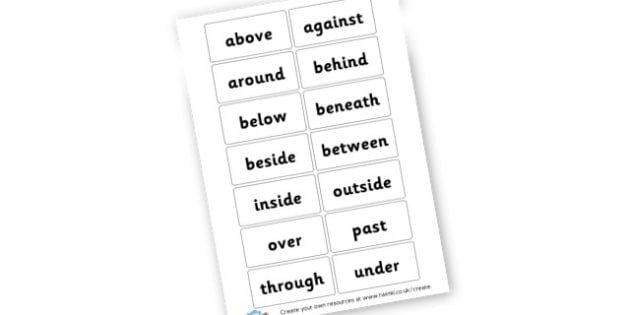 Preposition cards - display lettering - Words and Vocab Prepositions ...