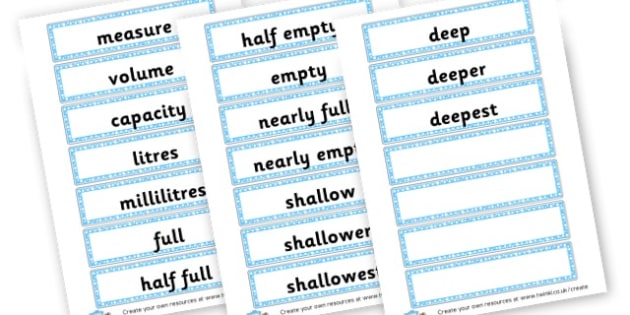 Capacity Word Cards - KS2 Length Mass and Capacity Primary Resources ...