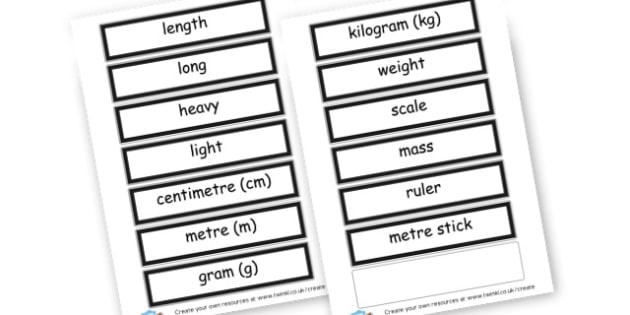 Weight Length Cards